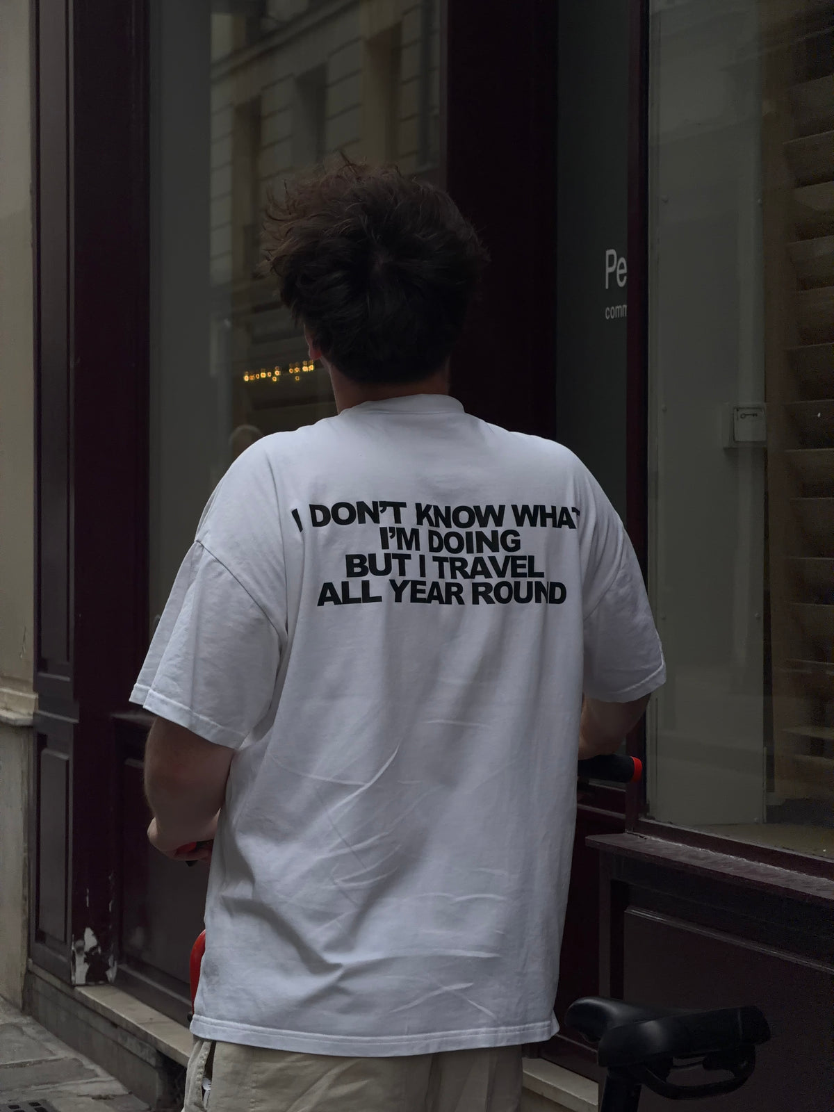 I don't know t-shirt by TELEPORTATION worn while travelling